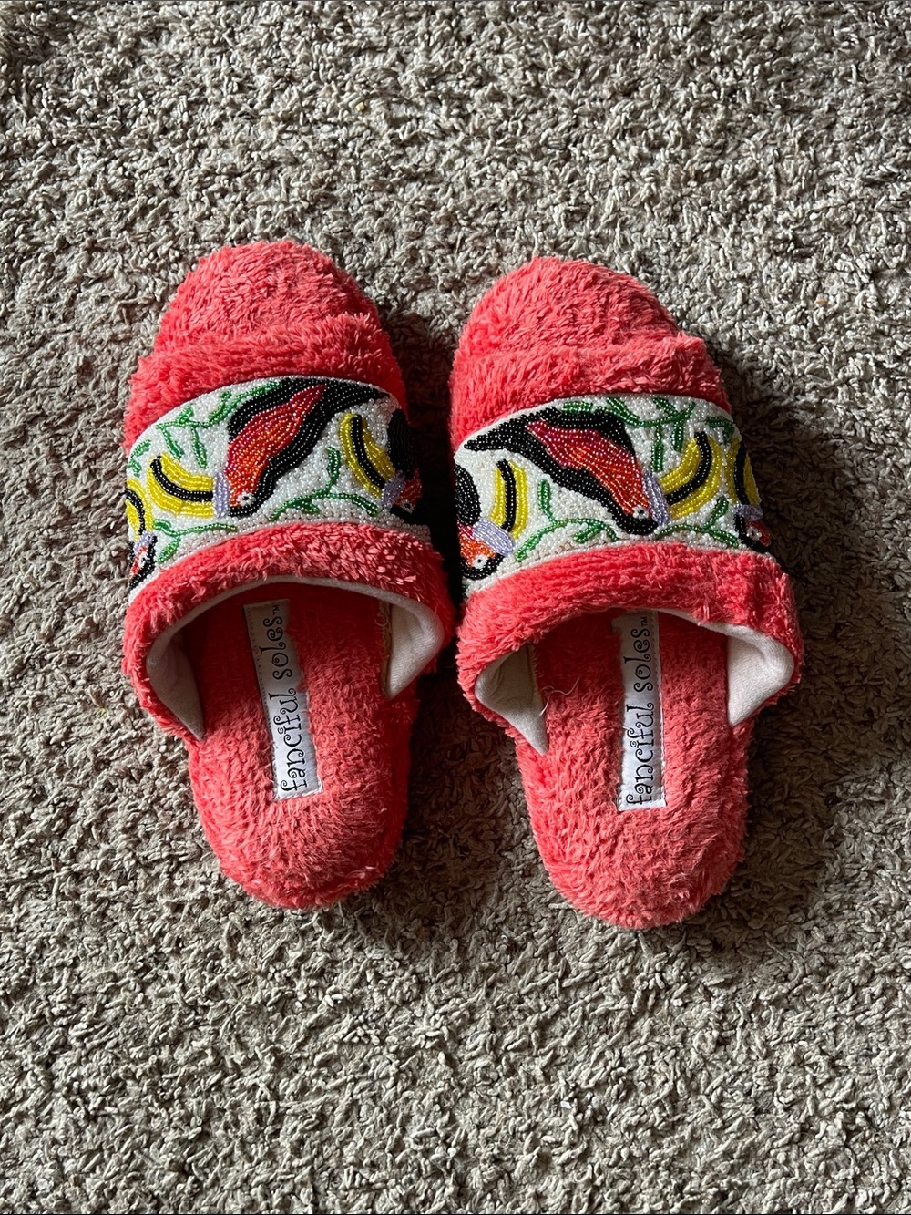 Bright Coral Slide Slippers with Parrot Bead Accent